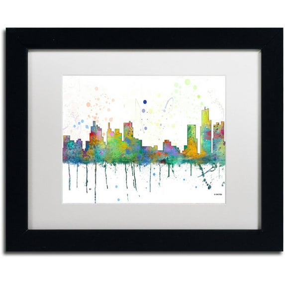 Trademark Fine Art "Detroit Michigan Skyline Mclr-1" Canvas Art by Marlene Watson, White Matte, Black Frame