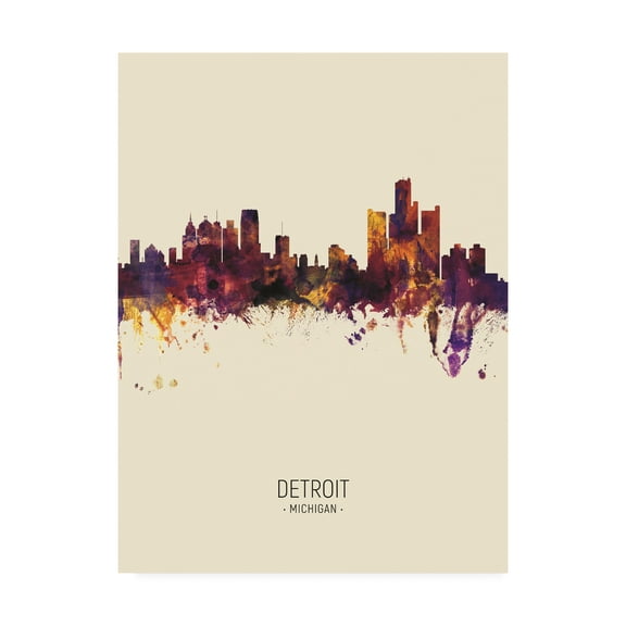 Trademark Fine Art 'Detroit Michigan Skyline Portrait III' Canvas Art by Michael Tompsett