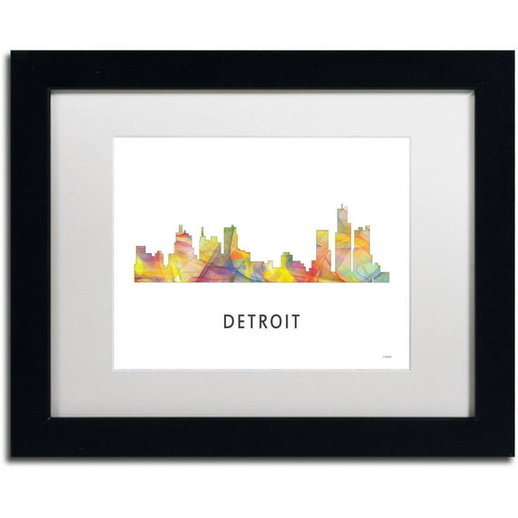Trademark Fine Art 'Detroit Michigan Skyline WB-1' Canvas Art by Marlene Watson, White Matte, Black Frame