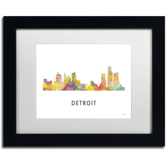 Trademark Fine Art 'Detroit Michigan Skyline WB-1' Canvas Art by Marlene Watson, White Matte, Black Frame