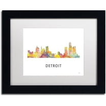 Trademark Fine Art 'Detroit Michigan Skyline WB-1' Canvas Art by Marlene Watson, White Matte, Black Frame