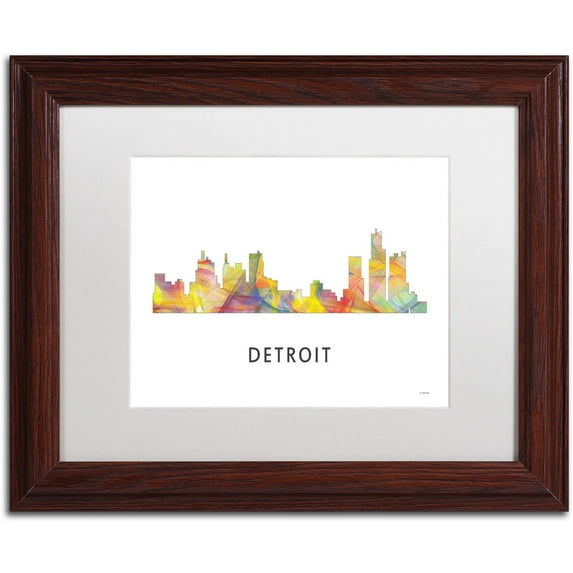 Trademark Fine Art 'Detroit Michigan Skyline WB-1' Canvas Art by Marlene Watson, White Matte, Wood Frame