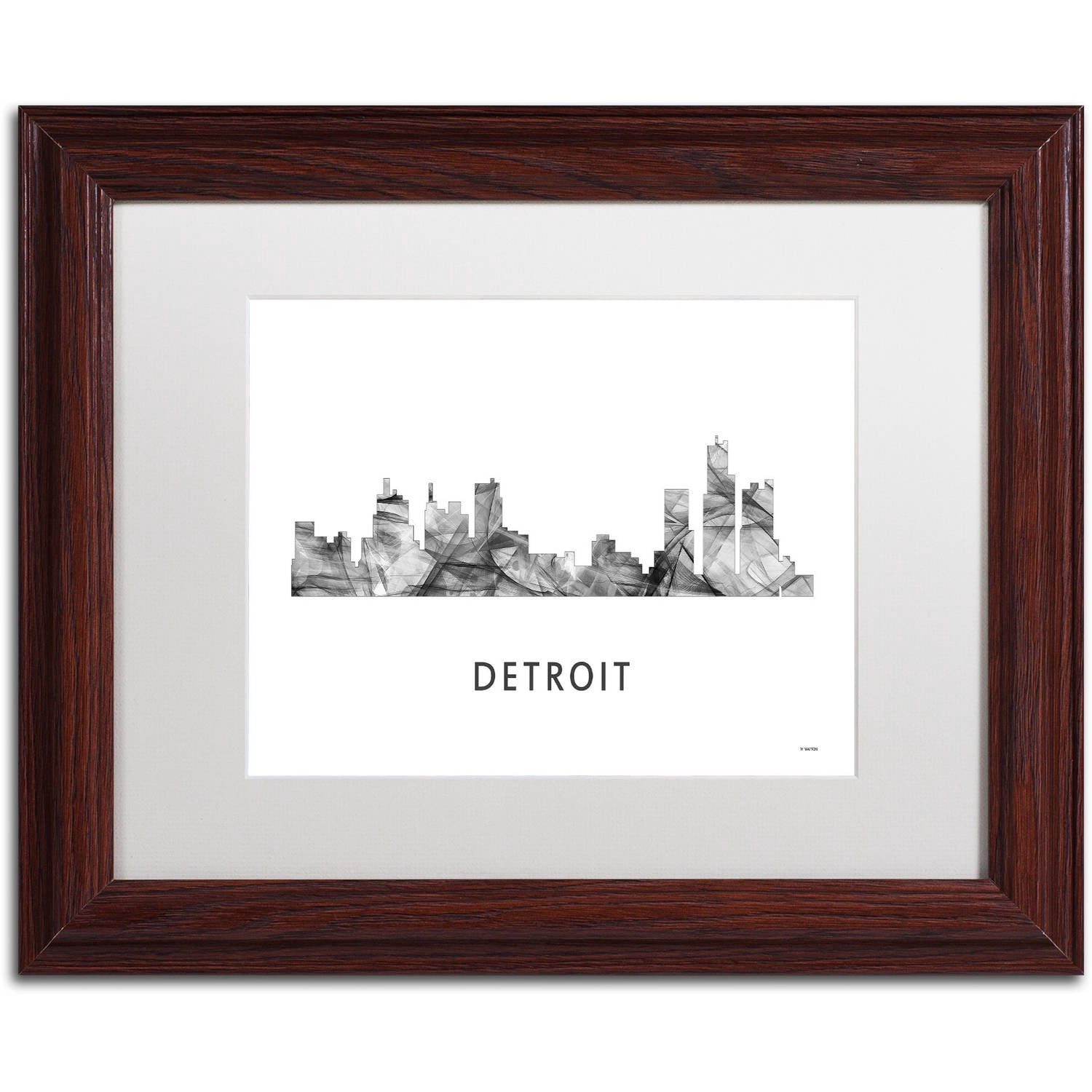 Trademark Fine Art 'Detroit Michigan Skyline WB-BW' Canvas Art by Marlene Watson, White Matte, Wood Frame