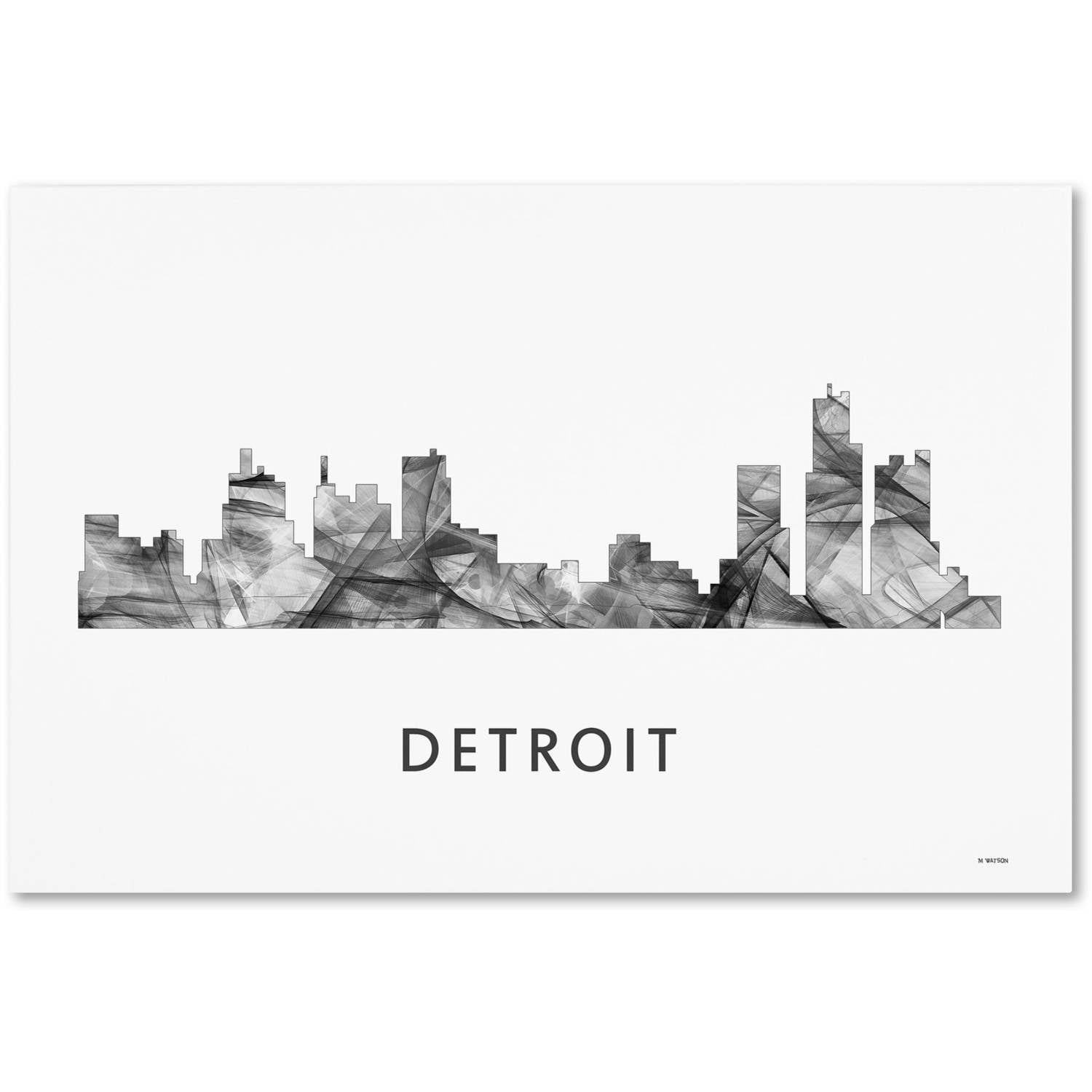 Trademark Fine Art 'Detroit Michigan Skyline WB-BW' Canvas Art by Marlene Watson