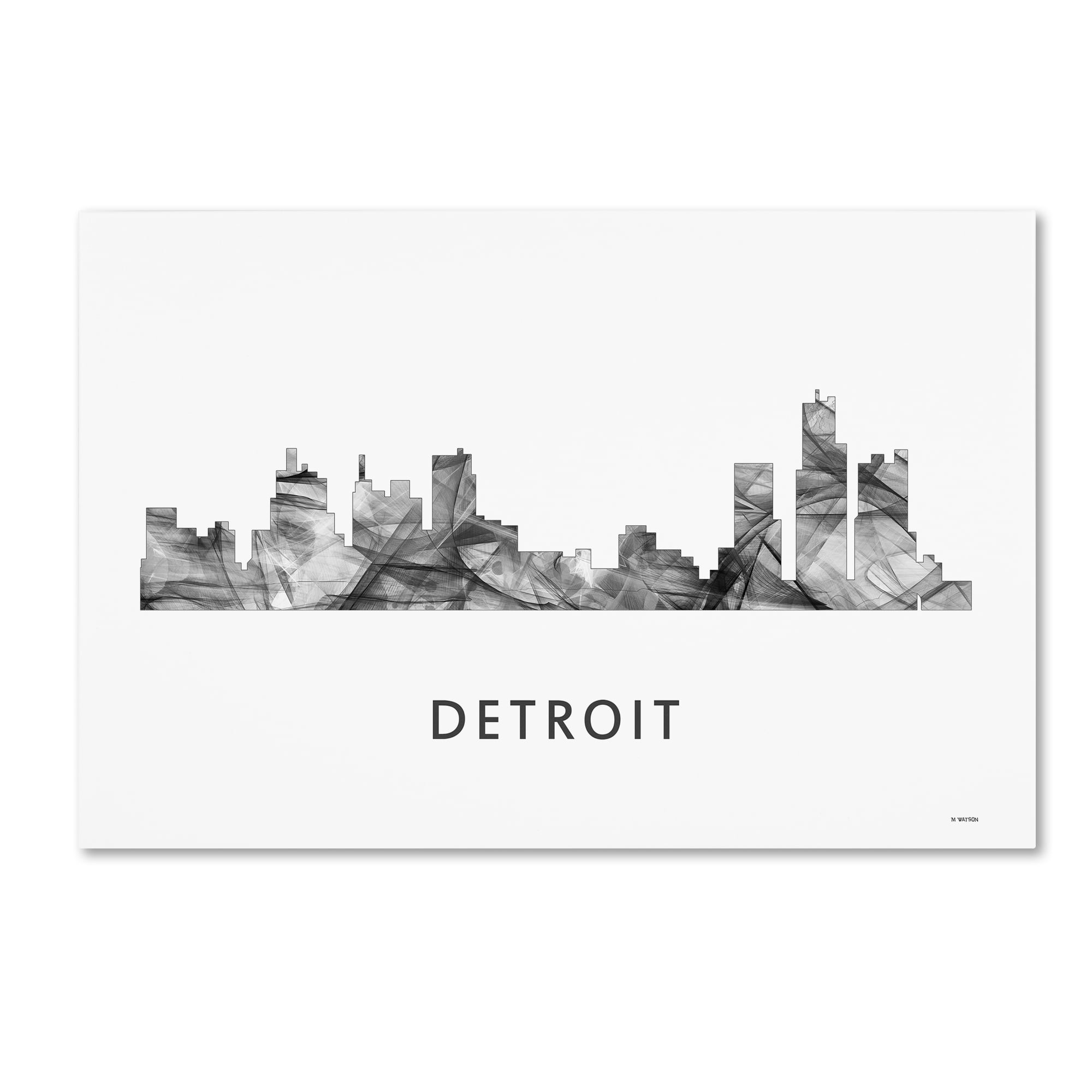 Trademark Fine Art 'Detroit Michigan Skyline WB-BW' Canvas Art by Marlene Watson