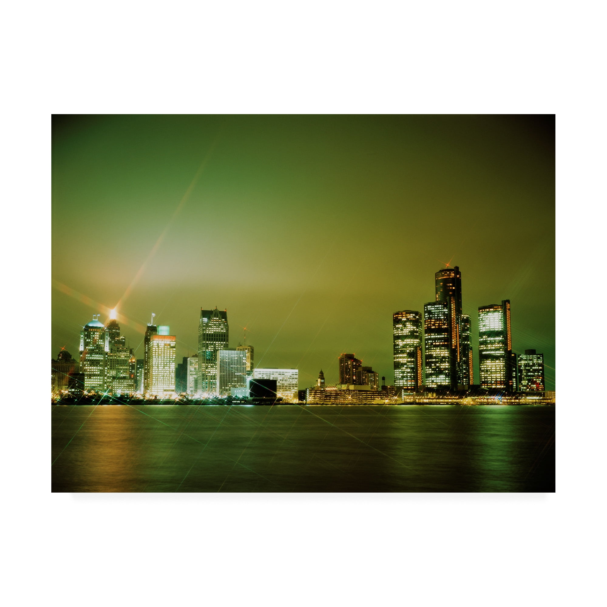 Trademark Fine Art 'Detroit Skyline Nighttime Michigan Color' Canvas Art by Monte Nagler
