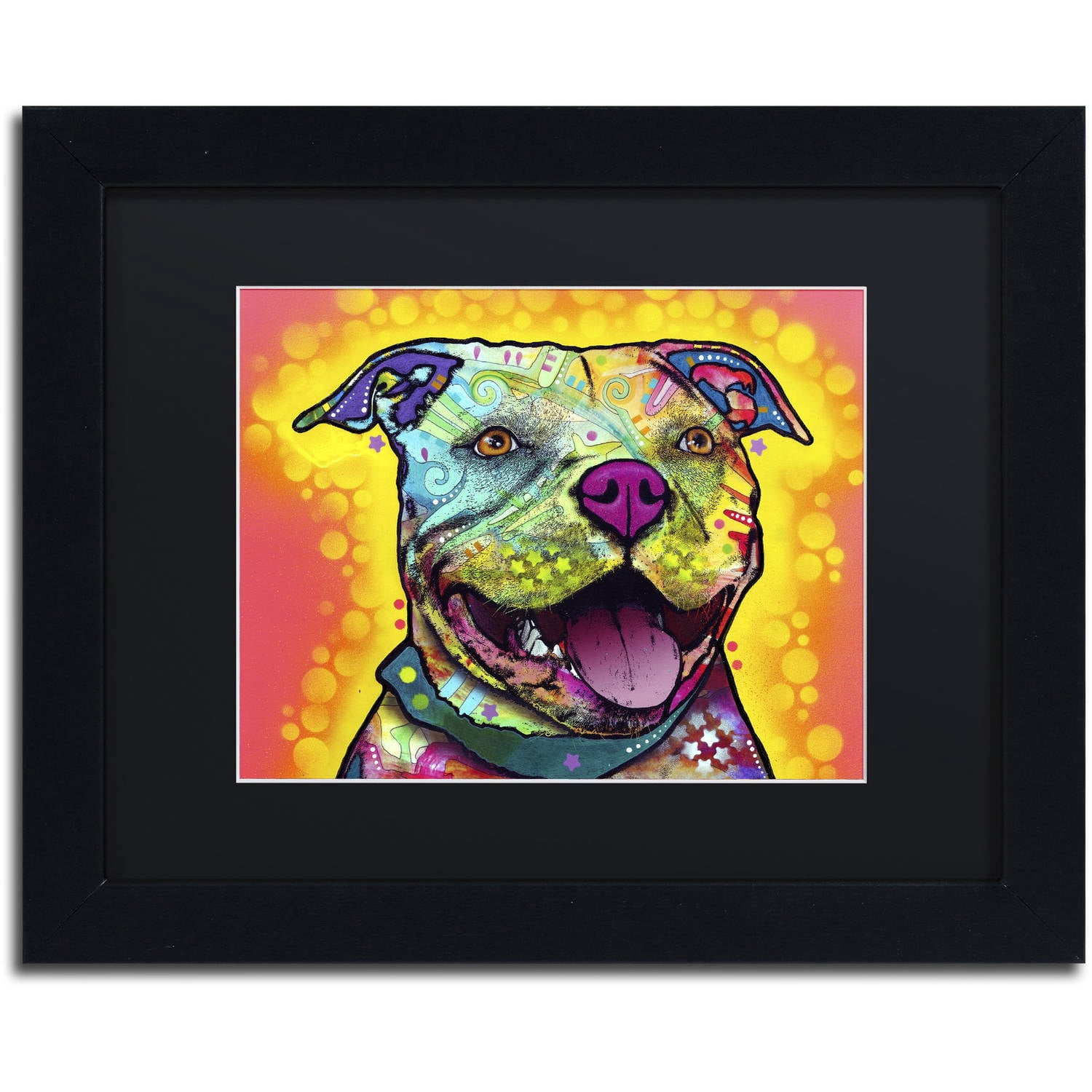 Trademark Fine Art "Dewey Pit Bull" Canvas Art by Dean Russo, Black Matte, Black Frame