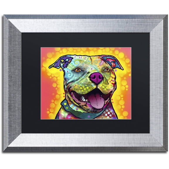 Trademark Fine Art "Dewey Pit Bull" Canvas Art by Dean Russo, Black Matte, Silver Frame