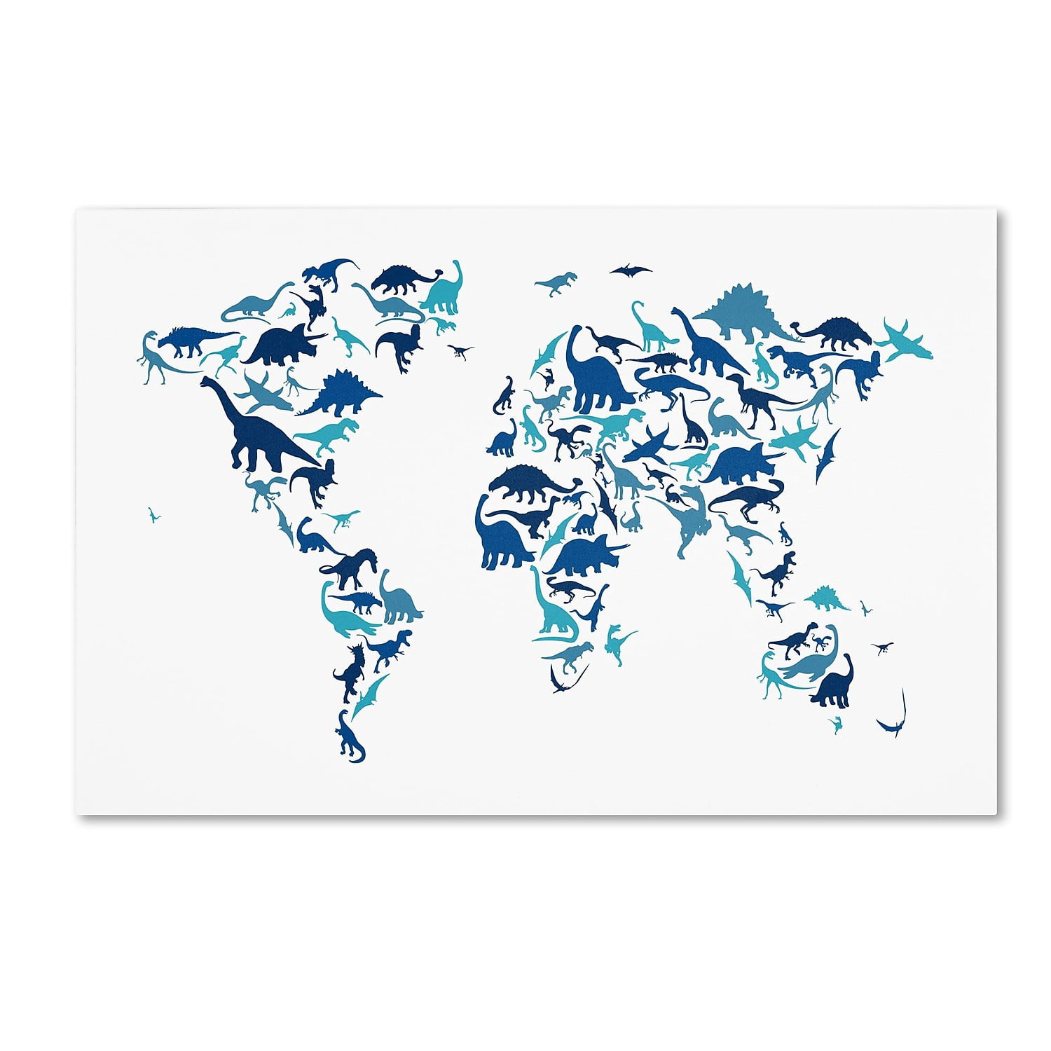 Trademark Fine Art "Dinosaur World Map" Canvas Art by Michael Tompsett