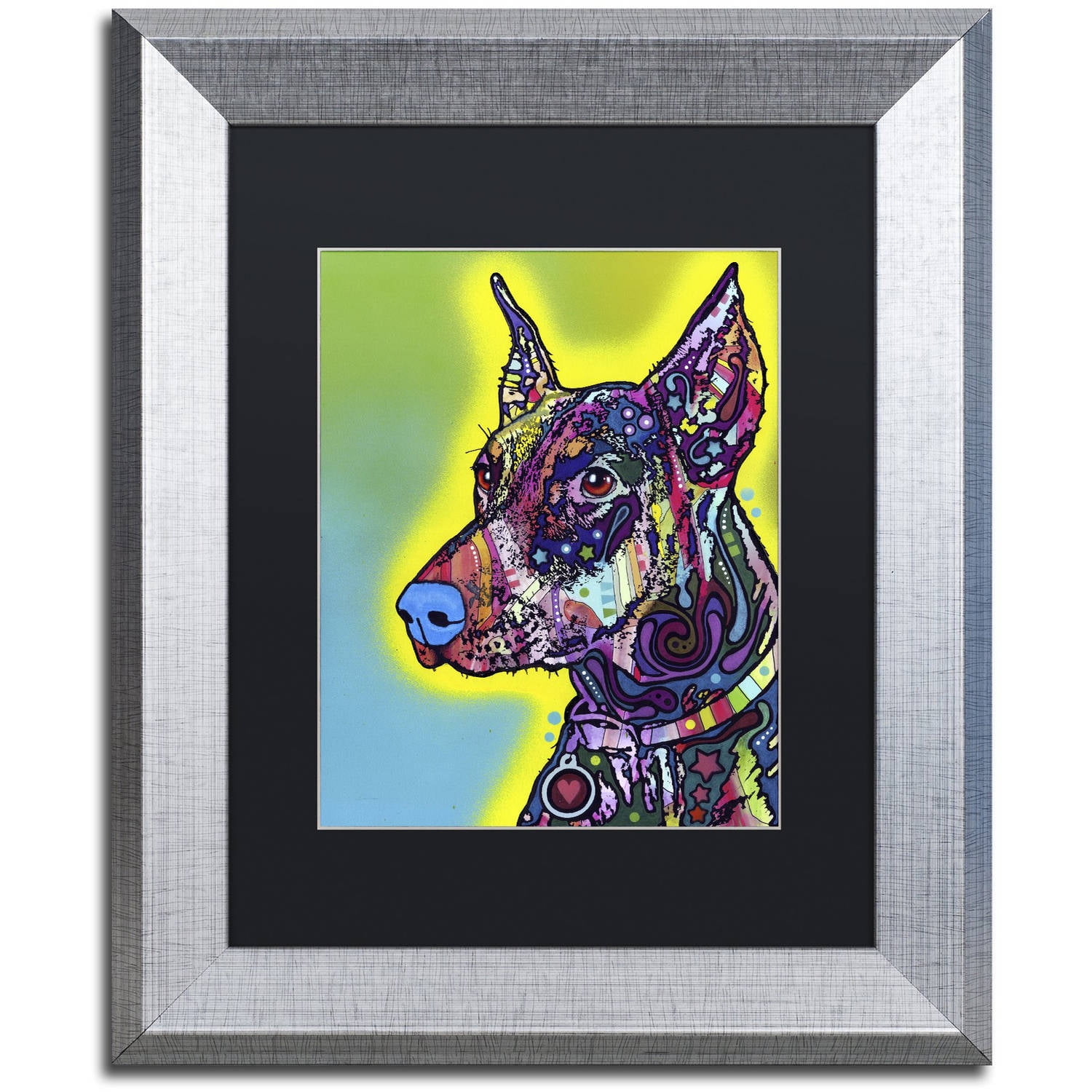 Trademark Fine Art "Doberman" Canvas Art by Dean Russo, Black Matte, Silver Frame