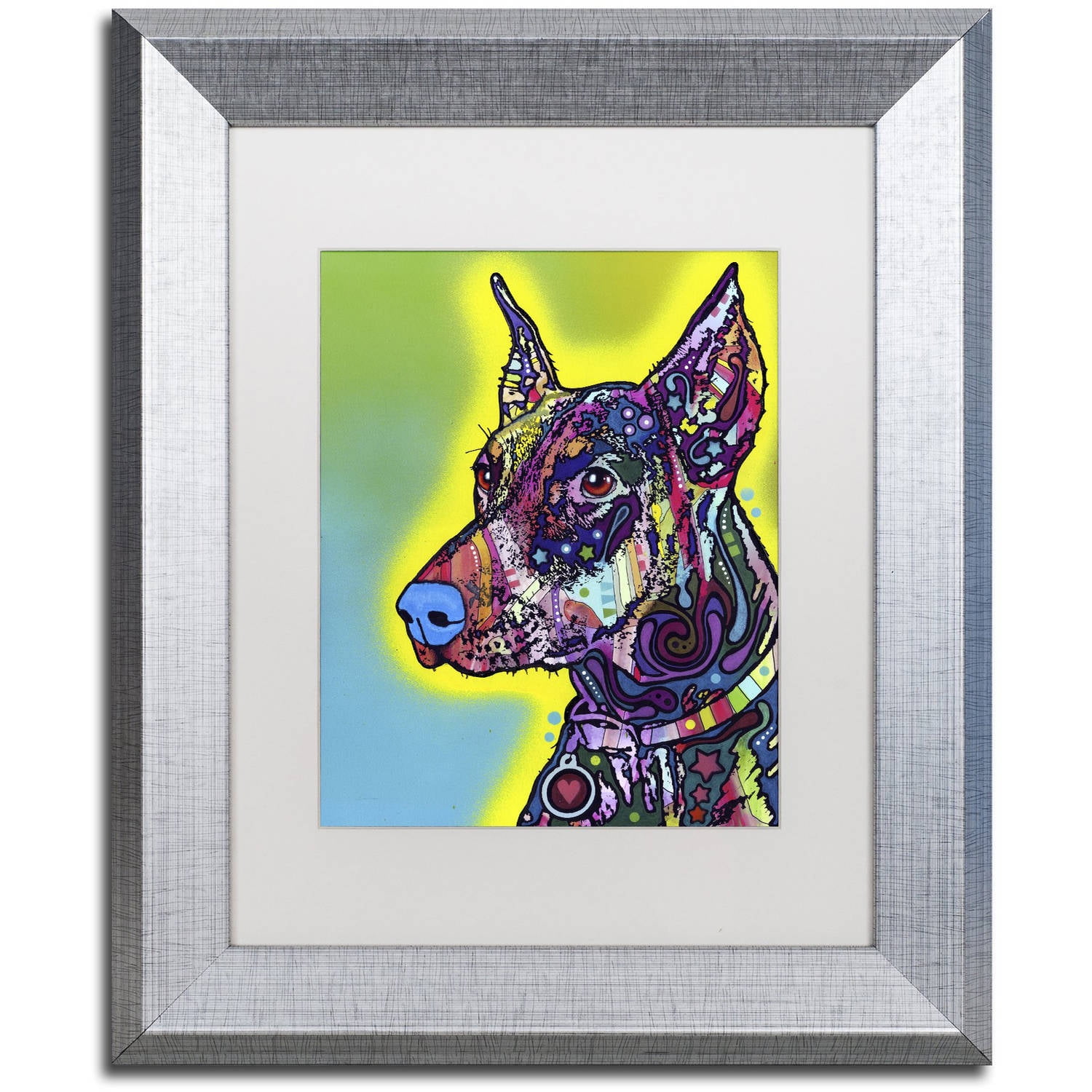 Trademark Fine Art "Doberman" Canvas Art by Dean Russo, White Matte, Silver Frame
