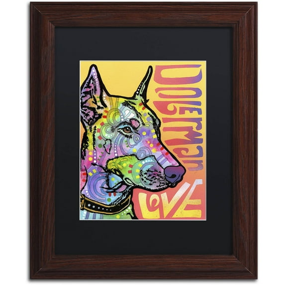 Trademark Fine Art 'Doberman Luv' Canvas Art by Dean Russo, Black Matte, Wood Frame