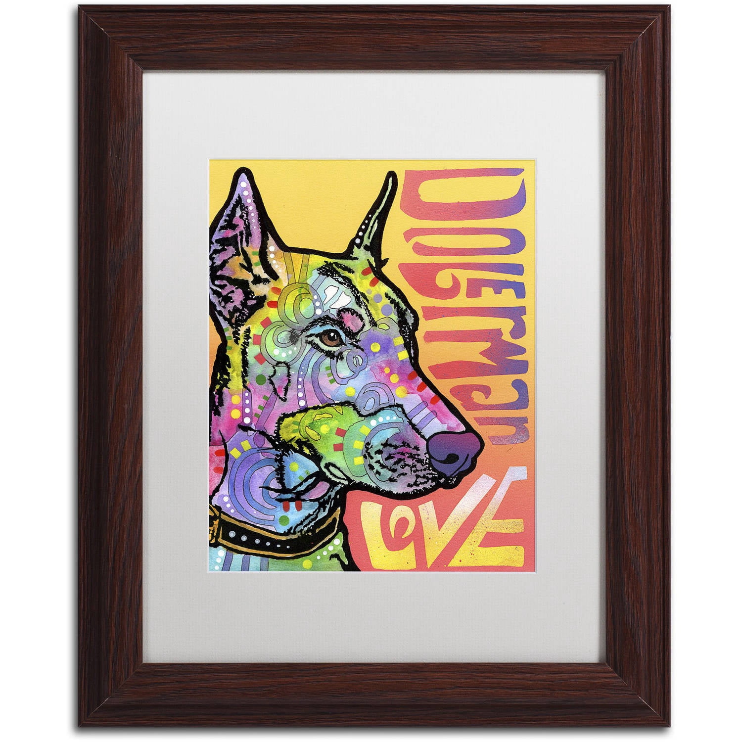 Trademark Fine Art 'Doberman Luv' Canvas Art by Dean Russo, White Matte, Wood Frame