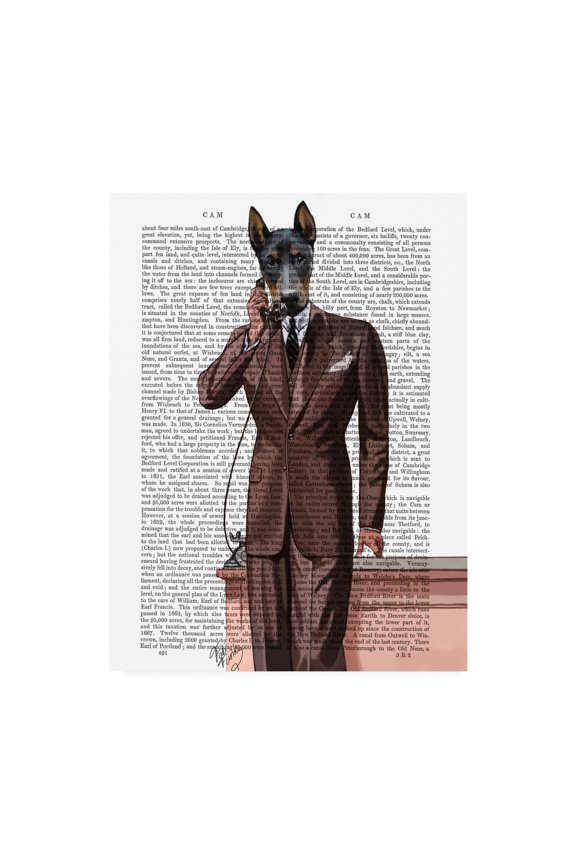 'Doberman on Phone' Canvas Art by Fab Funky