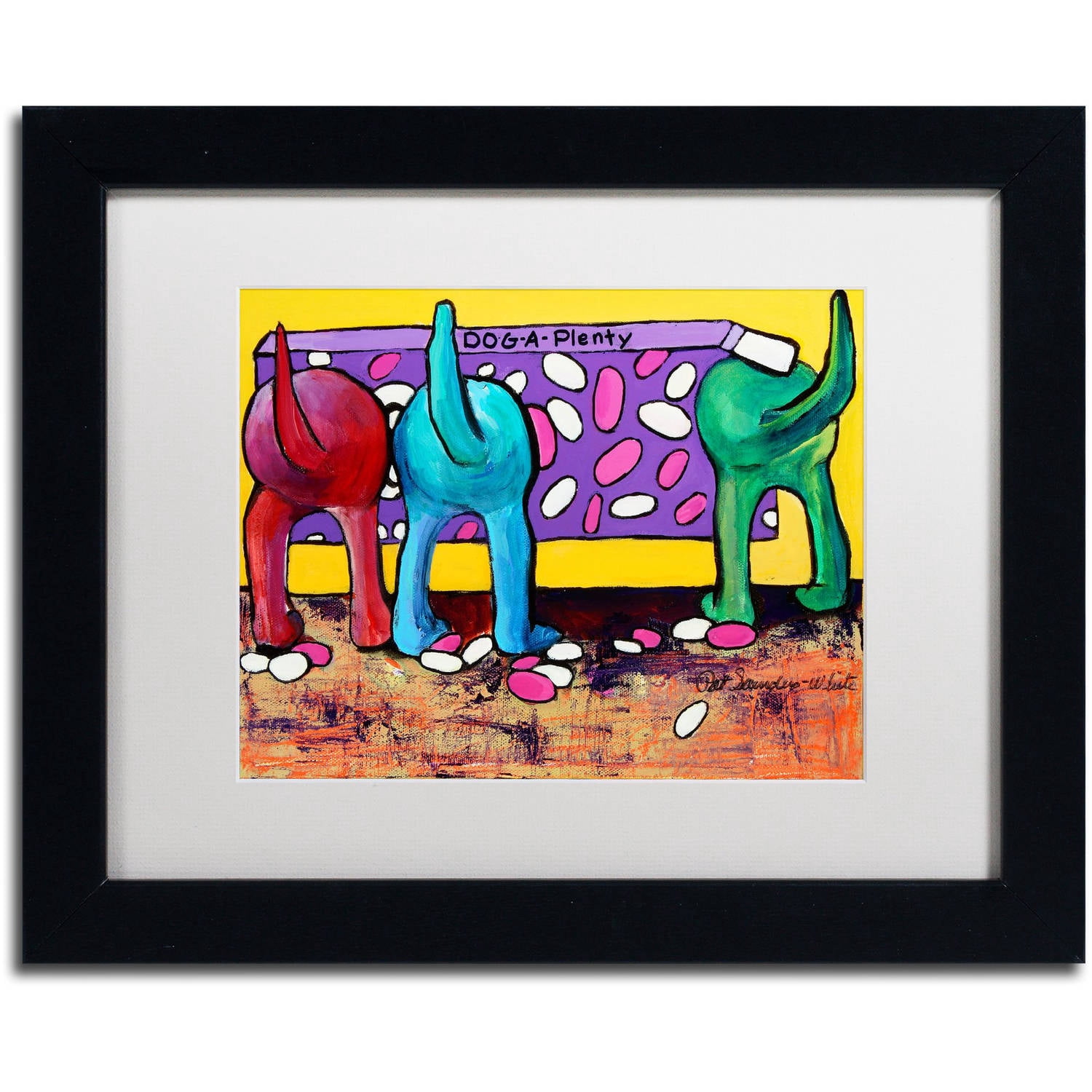 Trademark Fine Art "Dog-A-Plenty" Canvas Art by Pat Saunders-White, White Matte, Black Frame