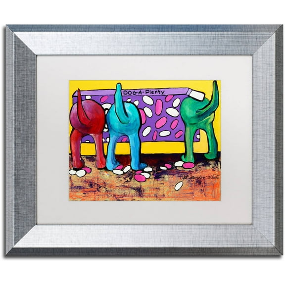 Trademark Fine Art "Dog-A-Plenty" Canvas Art by Pat Saunders-White, White Matte, Silver Frame