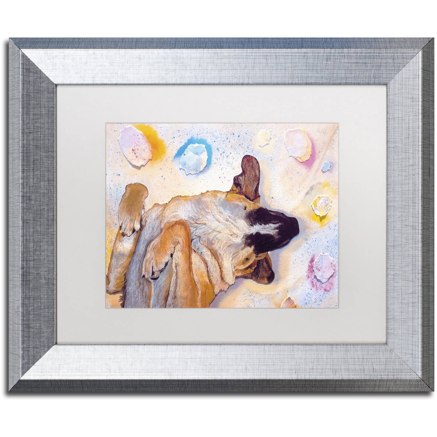 Trademark Fine Art "Dog Dreams" Canvas Art by Pat Saunders-White, White Matte, Silver Frame
