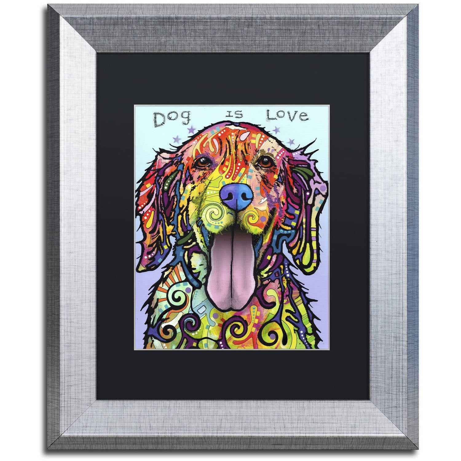 Vibrant Dog Portrait Canvas Art with Silver Frame, 11x14 Inch