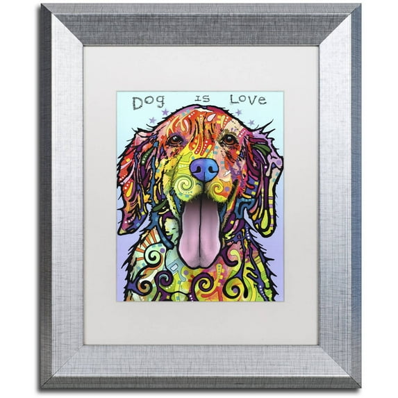 Trademark Fine Art 'Dog Is Love' Canvas Art by Dean Russo, White Matte, Silver Frame