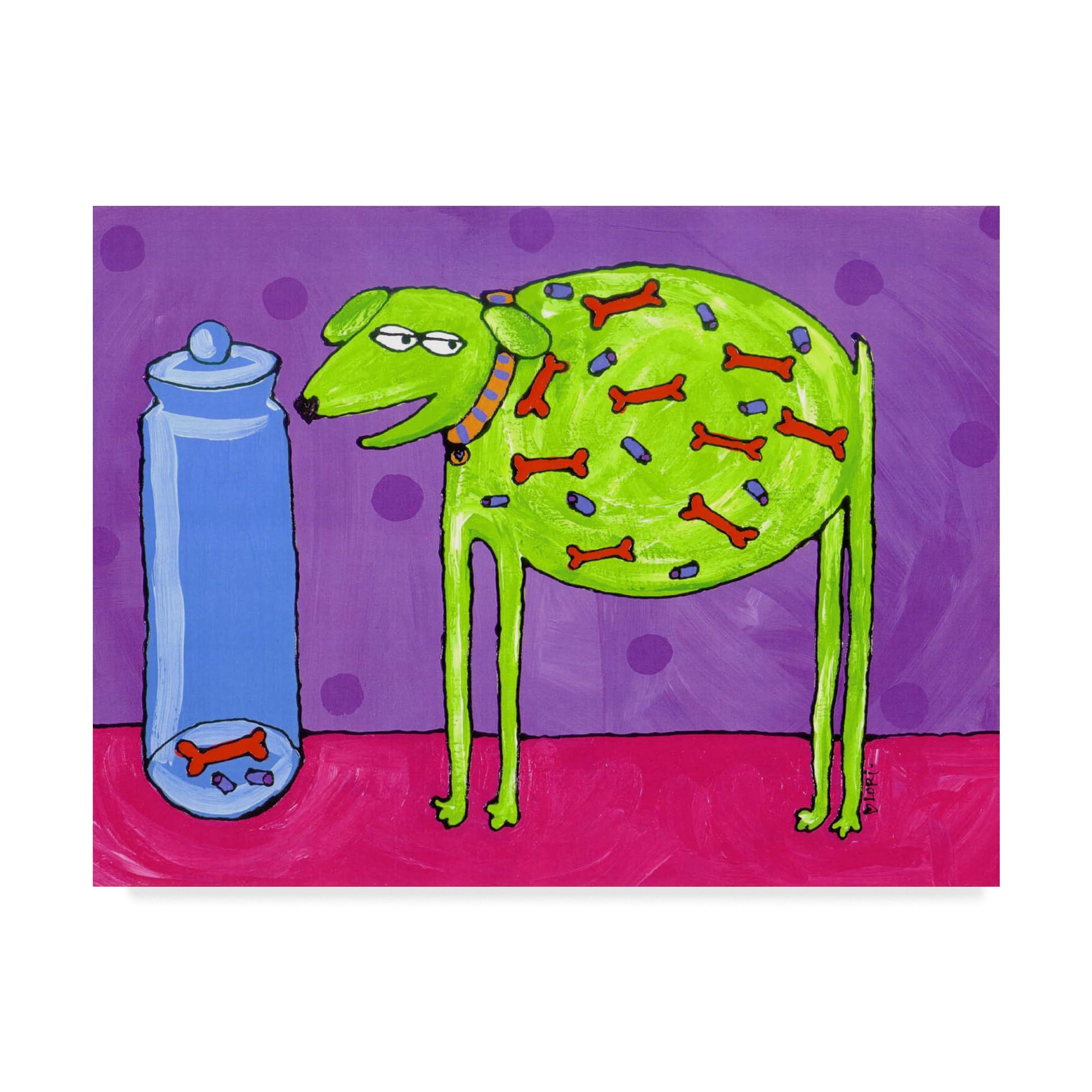 Vibrant Green Dog with Treats Gallery-Wrapped Canvas Art