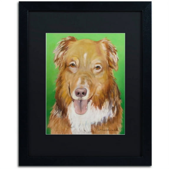 Trademark Fine Art "Dog on Green" Canvas Art by Pat Saunders-White, Black Matte, Black Frame
