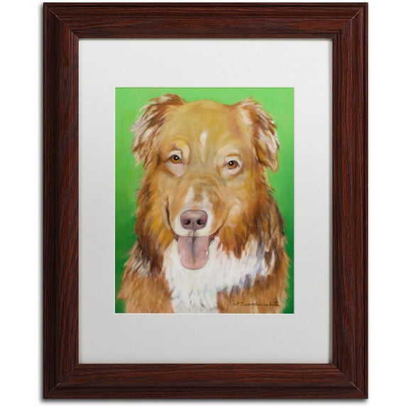 Trademark Fine Art "Dog on Green" Canvas Art by Pat Saunders-White, White Matte, Wood Frame