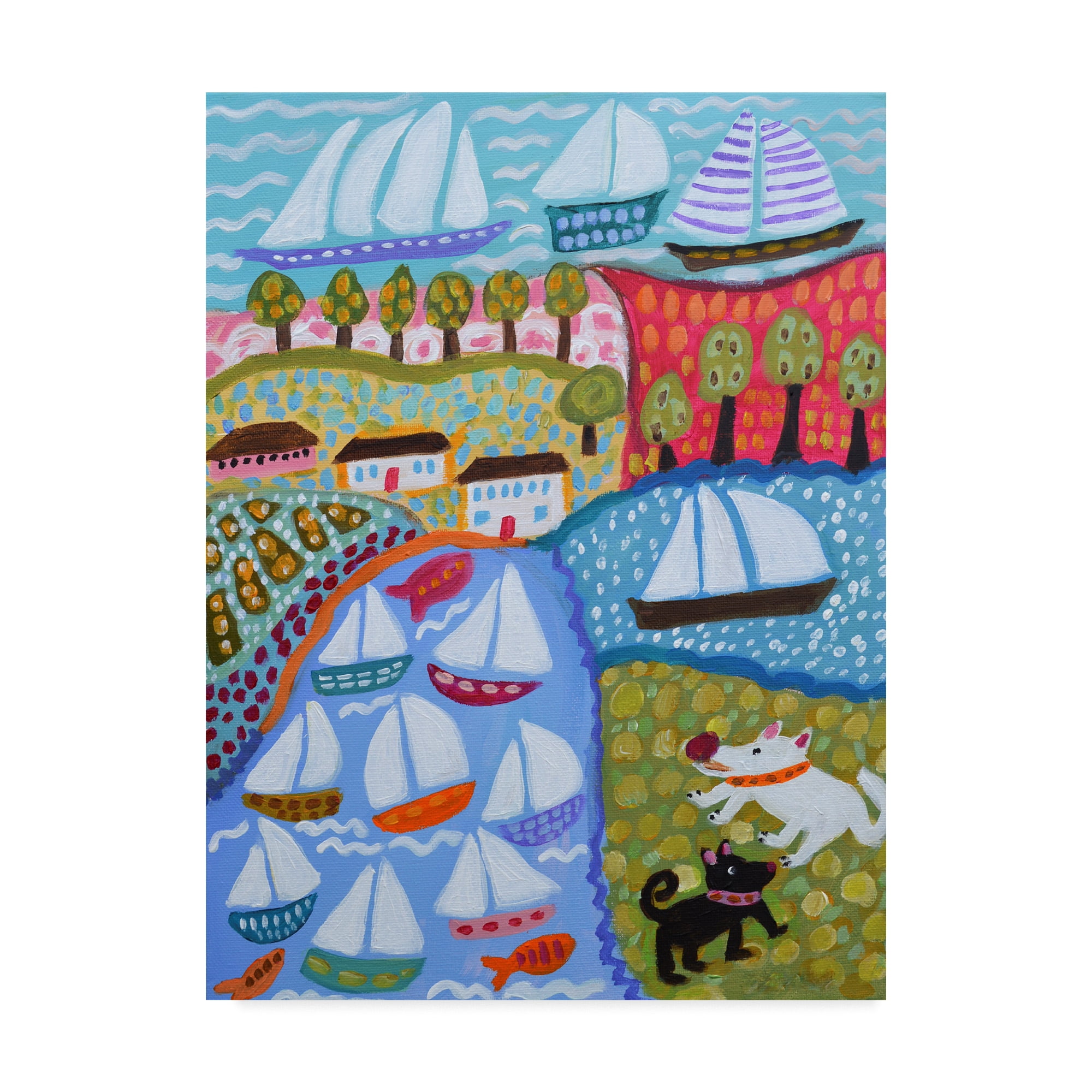 Trademark Fine Art 'Dogs And Sailboats' Canvas Art by Karen Fields
