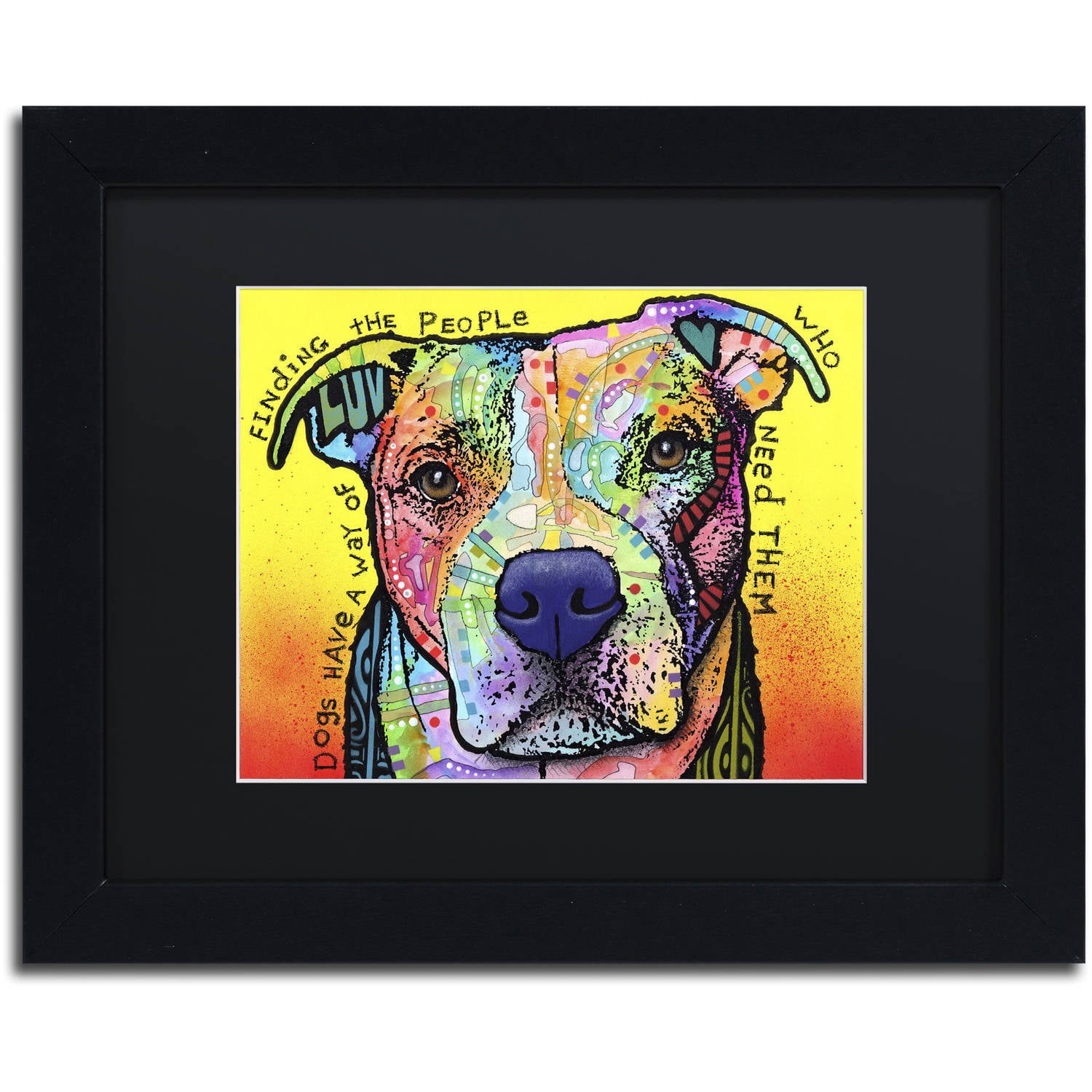 Trademark Fine Art 'Dogs Have A Way' Canvas Art by Dean Russo, Black Matte, Black Frame