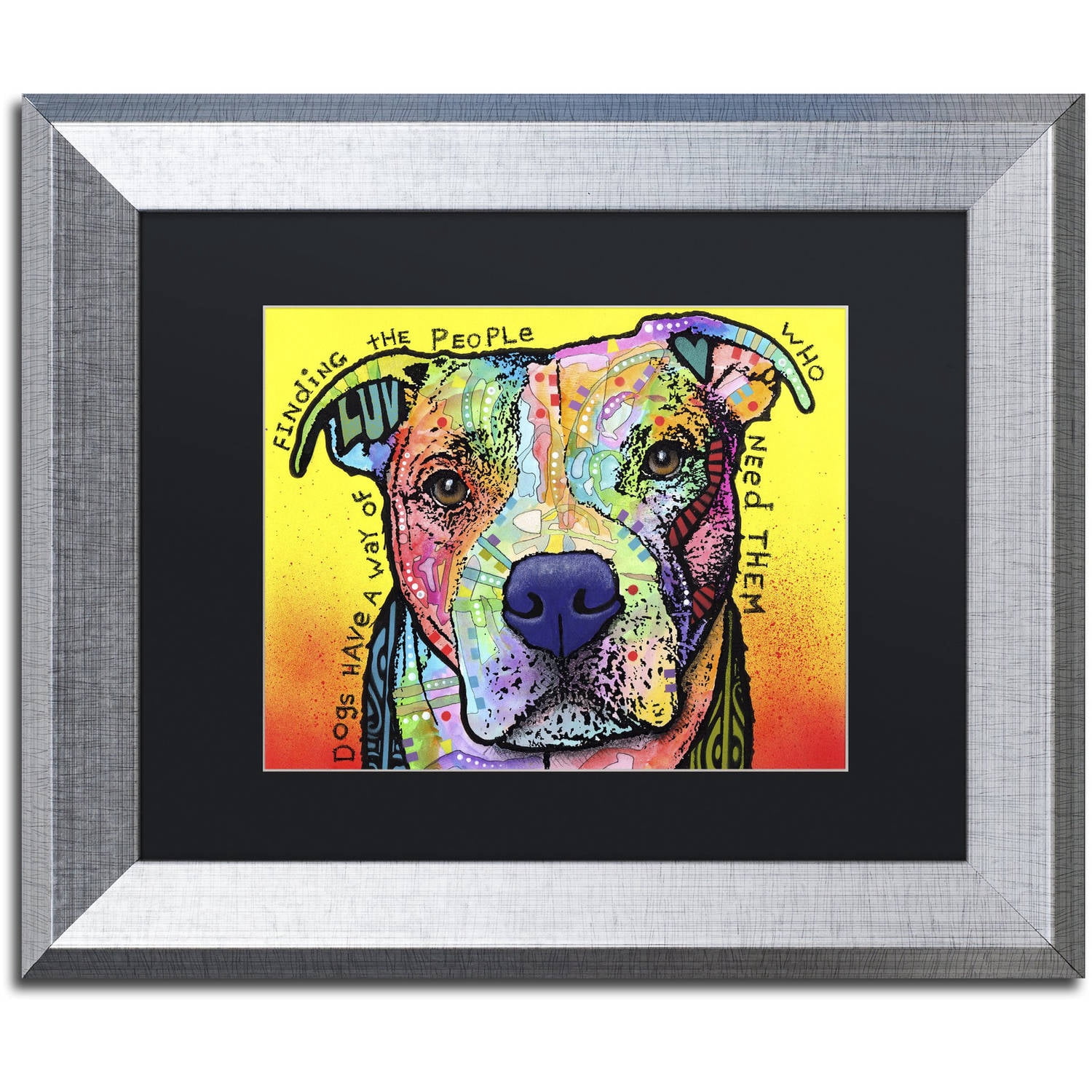 Trademark Fine Art 'Dogs Have A Way' Canvas Art by Dean Russo, Black Matte, Silver Frame
