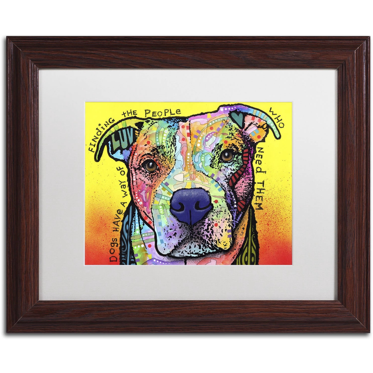 Trademark Fine Art 'Dogs Have A Way' Canvas Art by Dean Russo, White Matte, Wood Frame