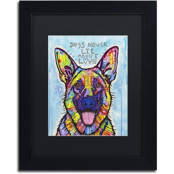 Trademark Fine Art 'Dogs Never Lie' Canvas Art by Dean Russo, Black Matte, Black Frame