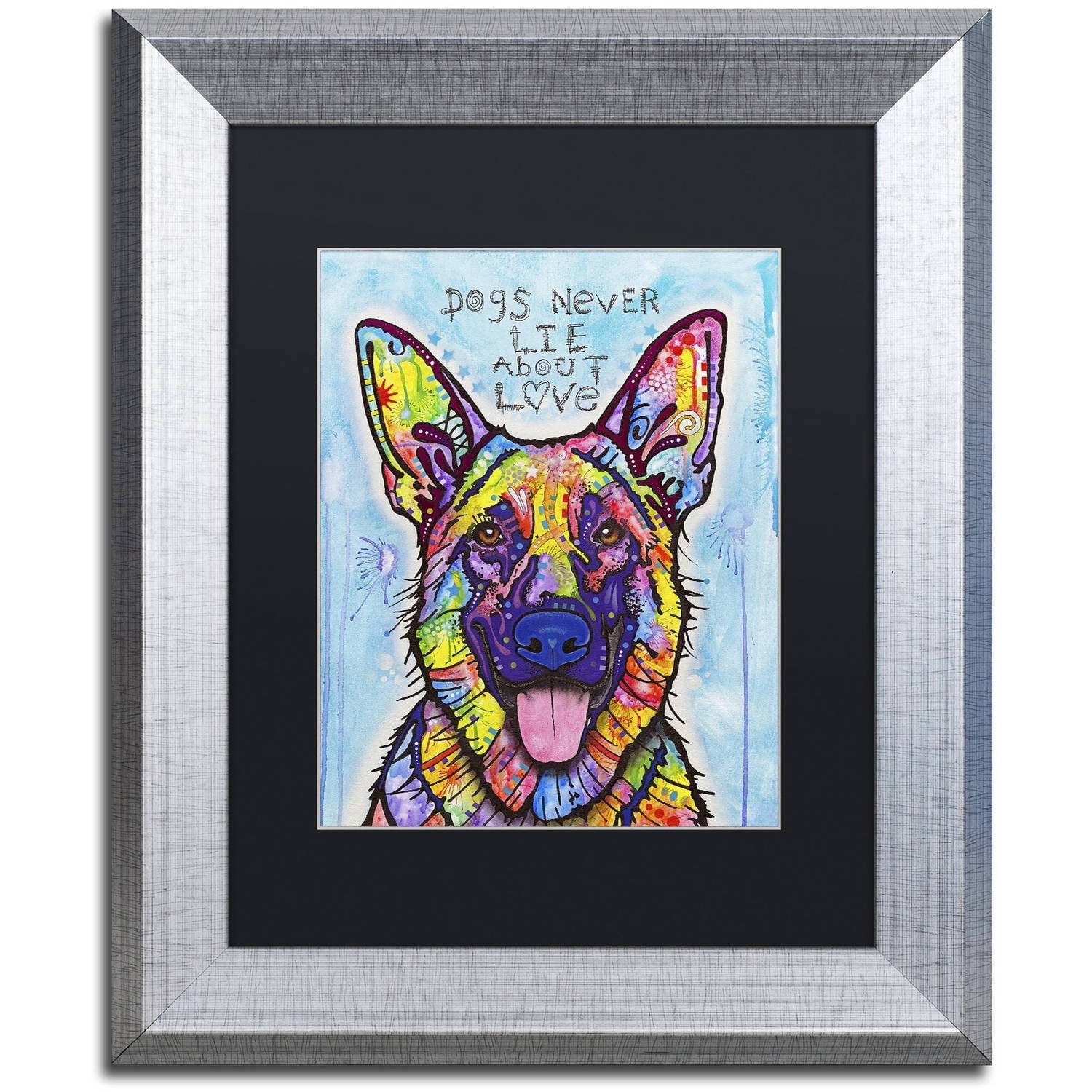 Trademark Fine Art 'Dogs Never Lie' Canvas Art by Dean Russo, Black Matte, Silver Frame