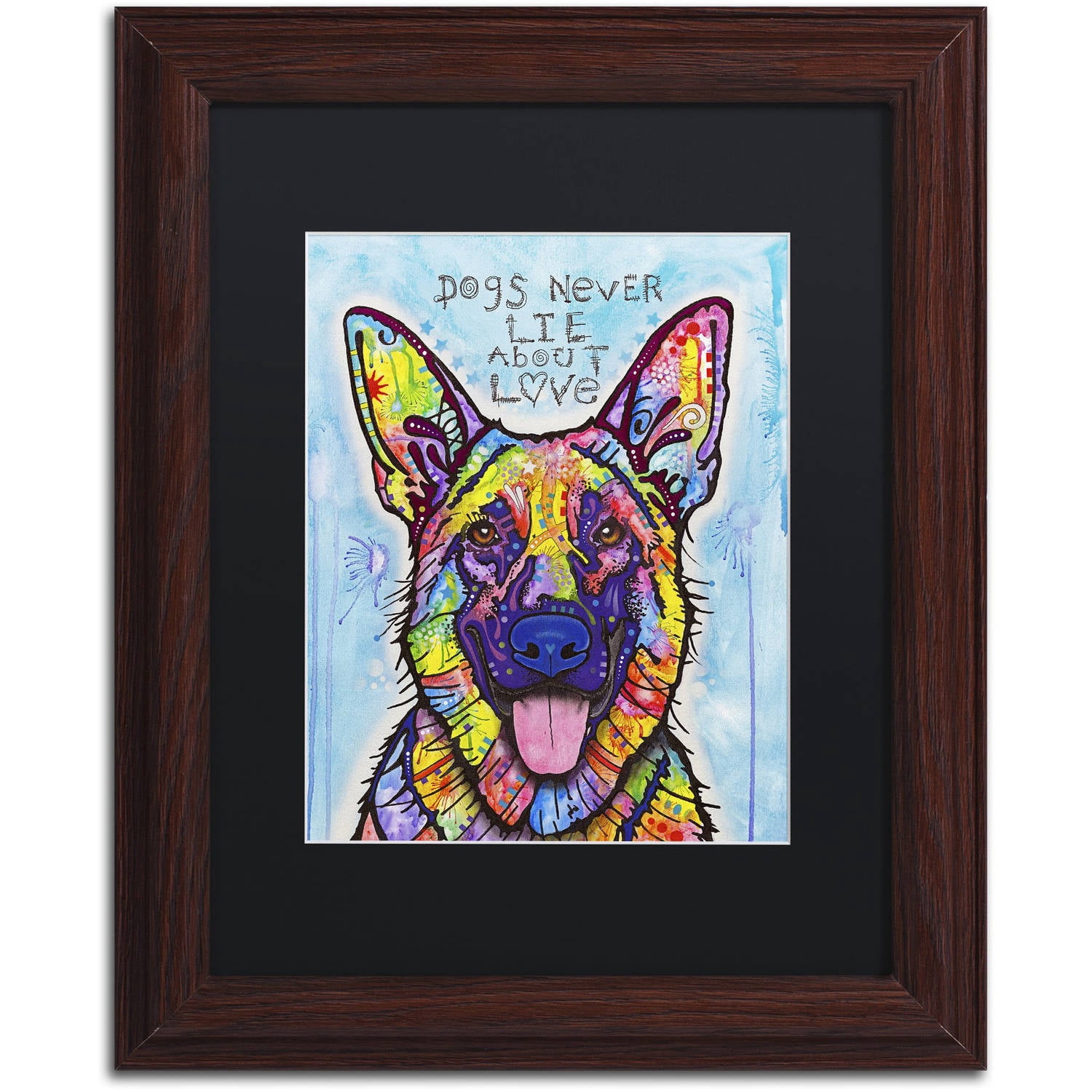 Trademark Fine Art 'Dogs Never Lie' Canvas Art by Dean Russo, Black Matte, Wood Frame