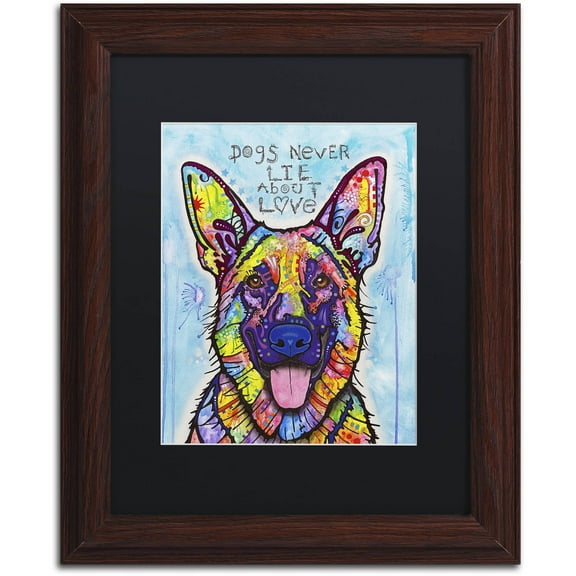 Trademark Fine Art 'Dogs Never Lie' Canvas Art by Dean Russo, Black Matte, Wood Frame