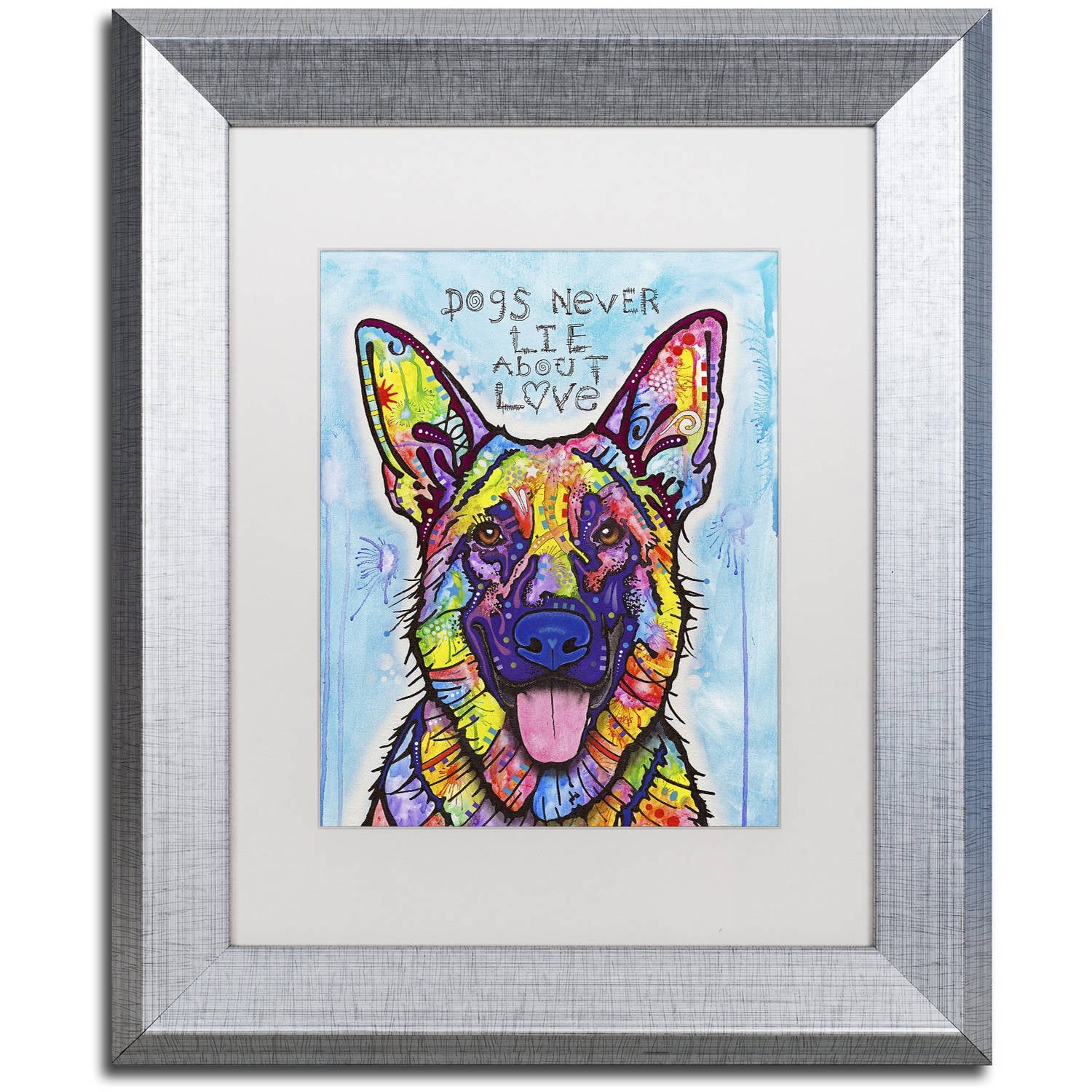 Trademark Fine Art 'Dogs Never Lie' Canvas Art by Dean Russo, White Matte, Silver Frame