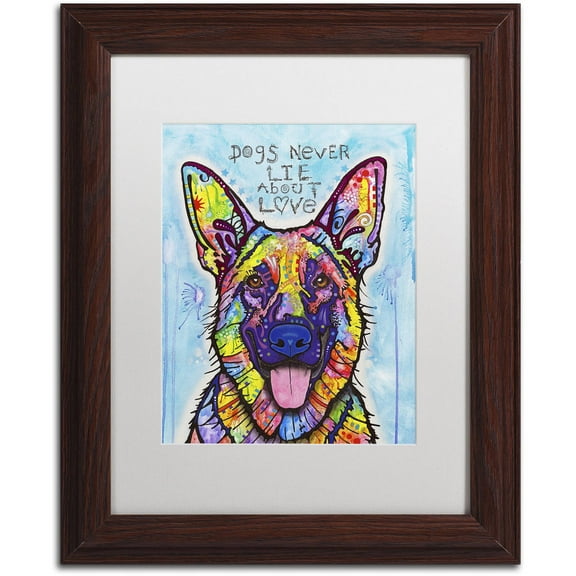 Trademark Fine Art 'Dogs Never Lie' Canvas Art by Dean Russo, White Matte, Wood Frame