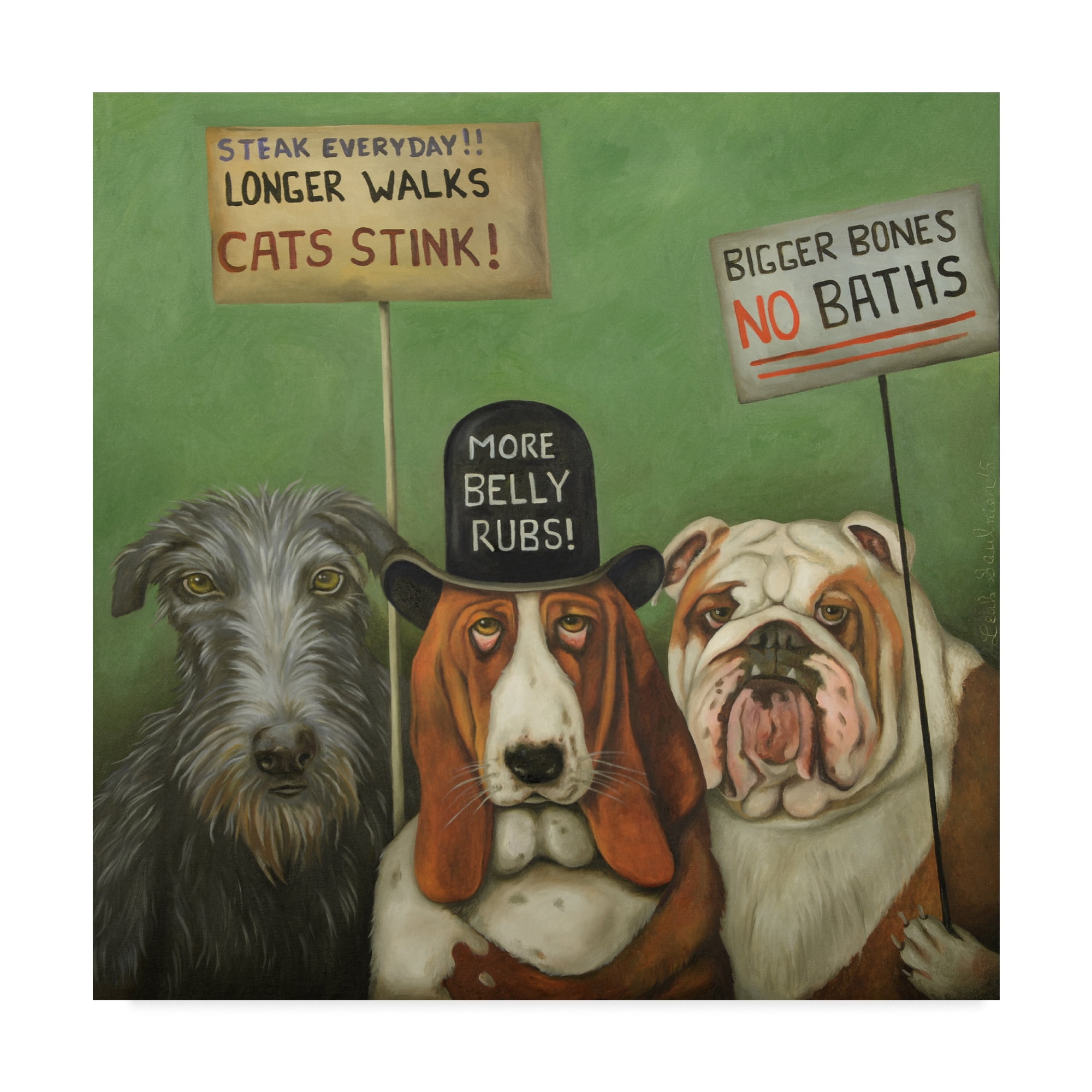 Modern Green and Brown Dogs Protest Canvas Art, 24 x 24 Inches