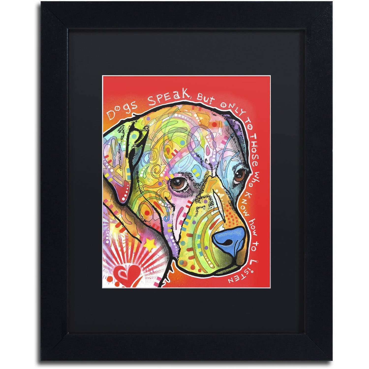 Trademark Fine Art 'Dogs Speak' Canvas Art by Dean Russo, Black Matte, Black Frame