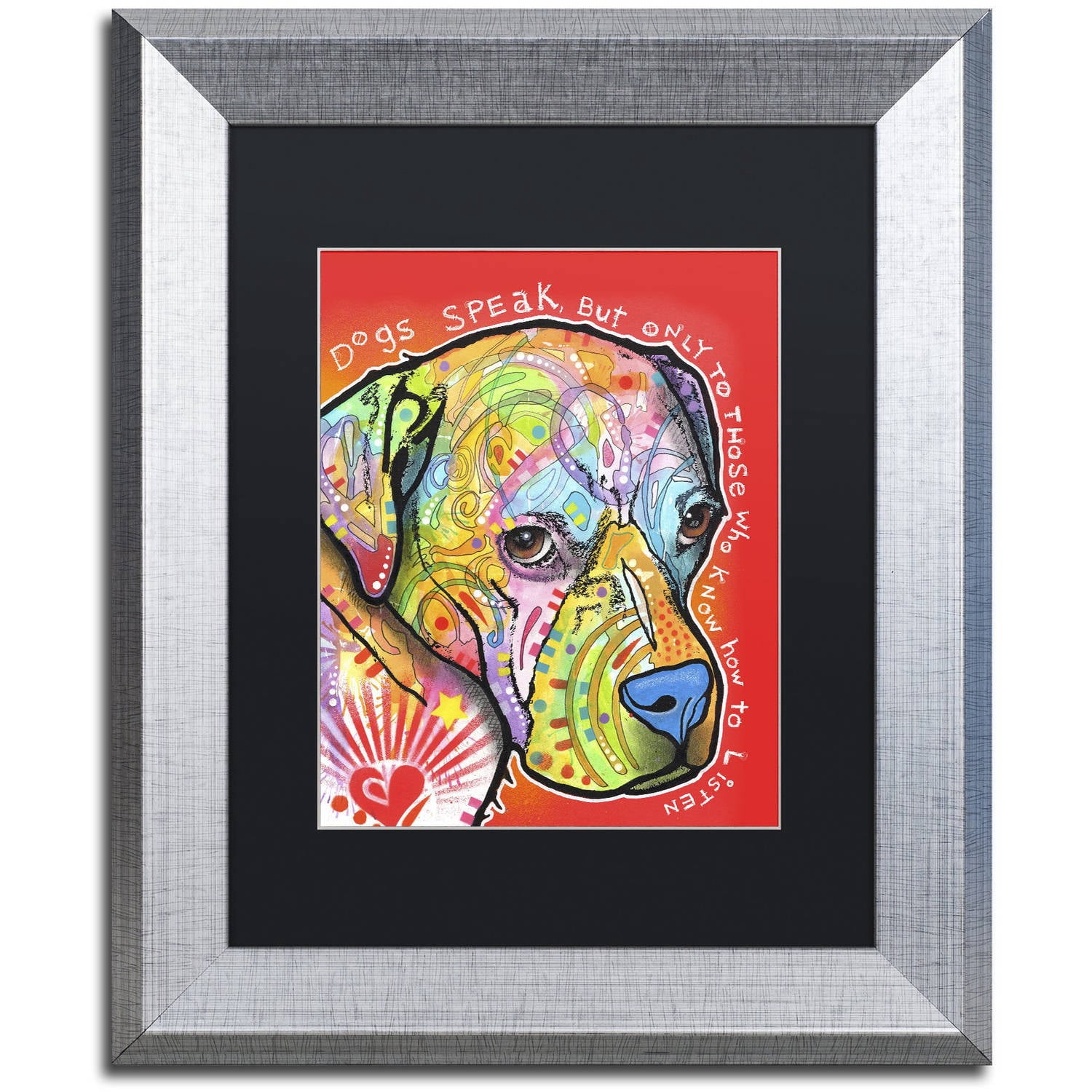 Trademark Fine Art 'Dogs Speak' Canvas Art by Dean Russo, Black Matte, Silver Frame