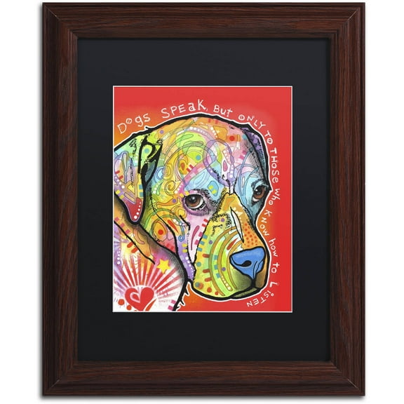 Trademark Fine Art 'Dogs Speak' Canvas Art by Dean Russo, Black Matte, Wood Frame