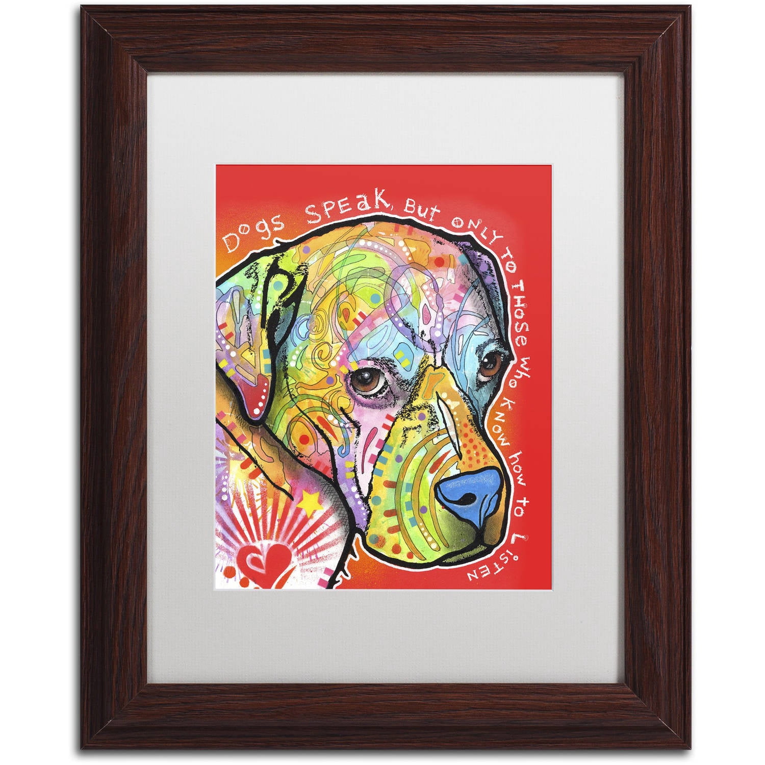 Trademark Fine Art 'Dogs Speak' Canvas Art by Dean Russo, White Matte, Wood Frame