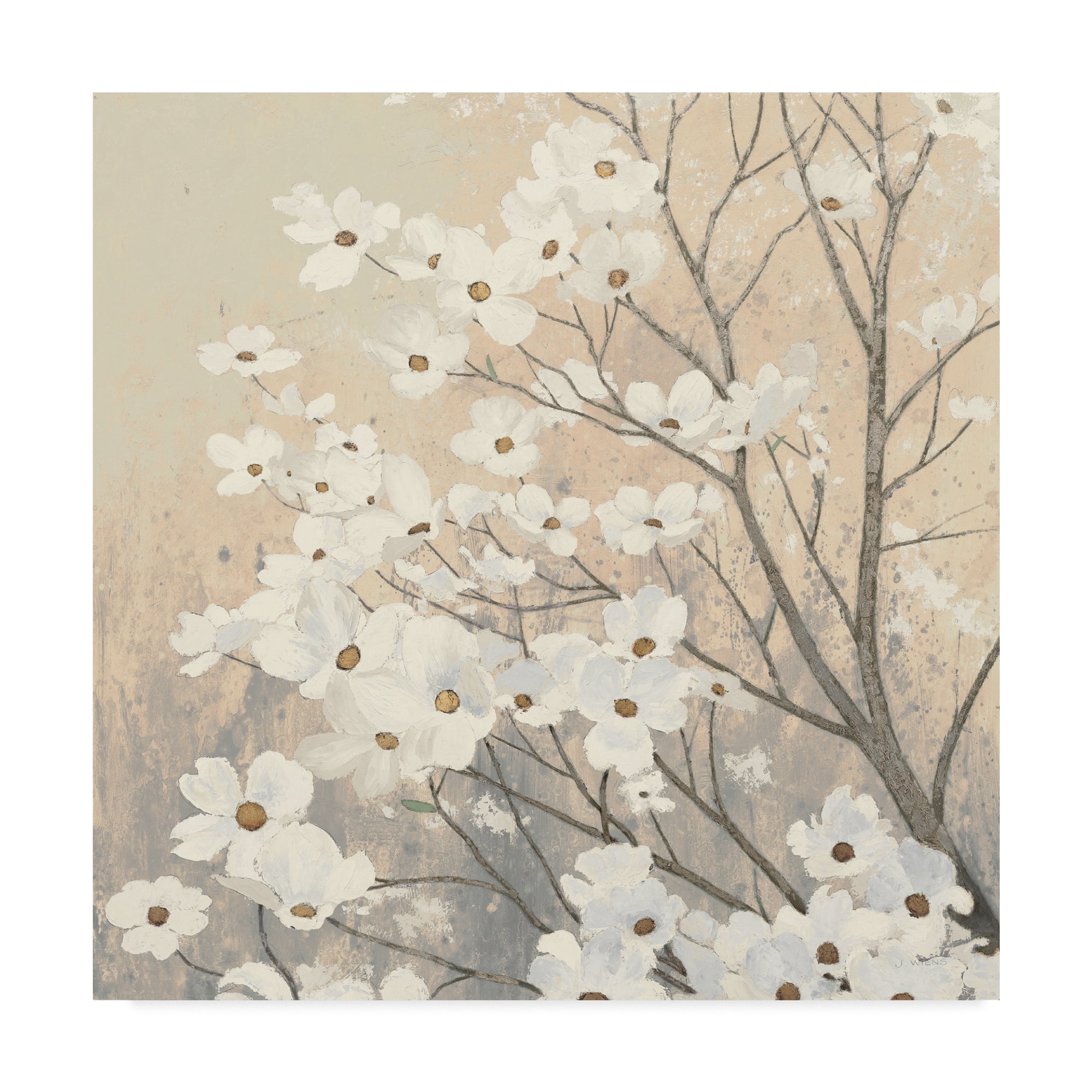 24x24 White and Gold Blossoms Canvas Art with Wood Frame
