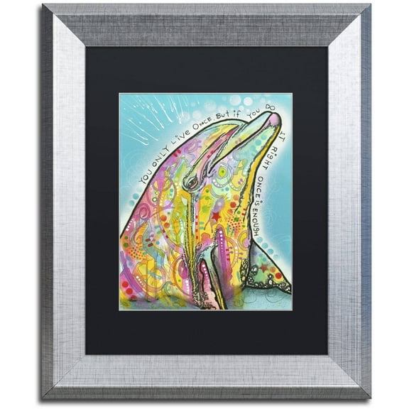 Trademark Fine Art "Dolphin" Canvas Art by Dean Russo, Black Matte, Silver Frame