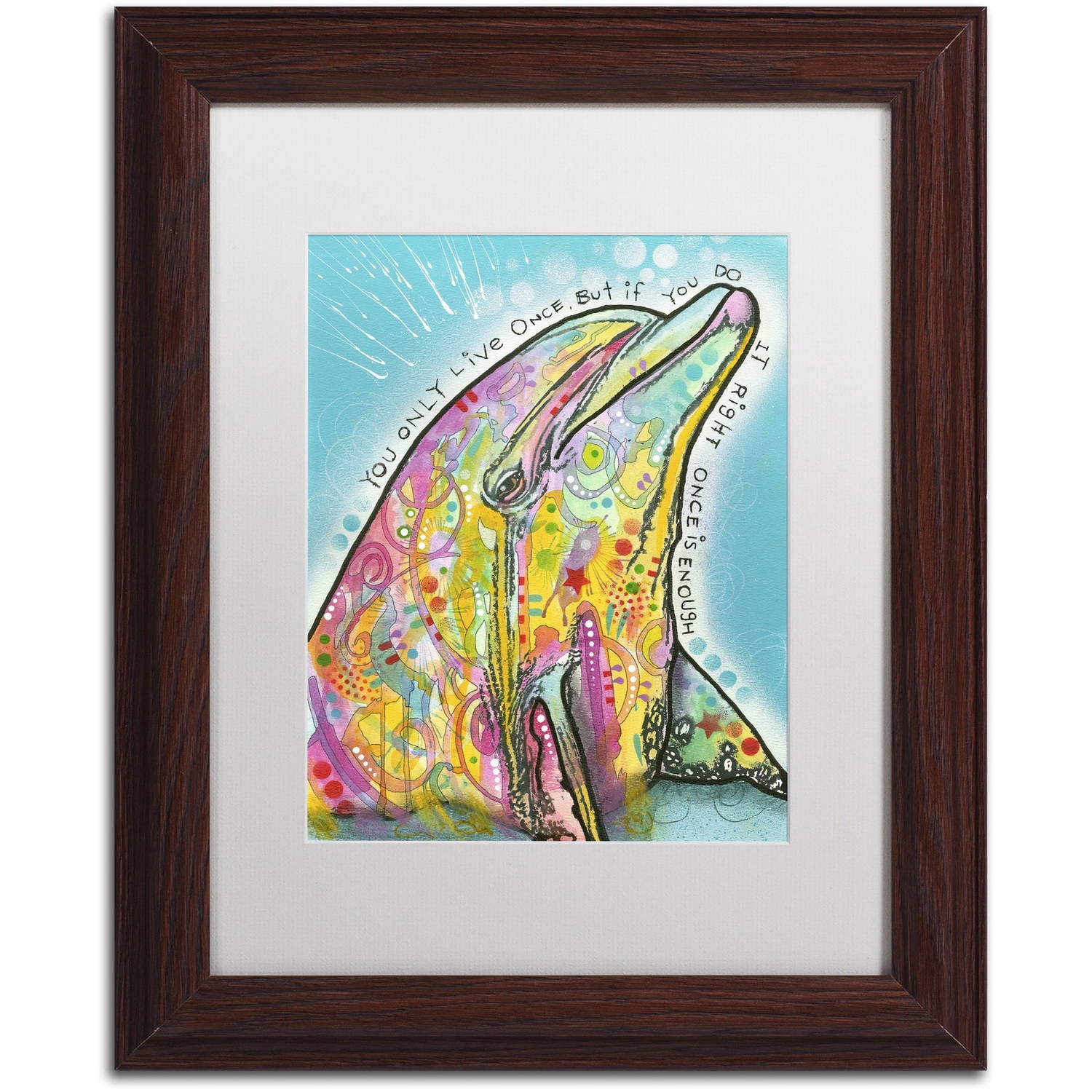 Trademark Fine Art "Dolphin" Canvas Art by Dean Russo, White Matte, Wood Frame