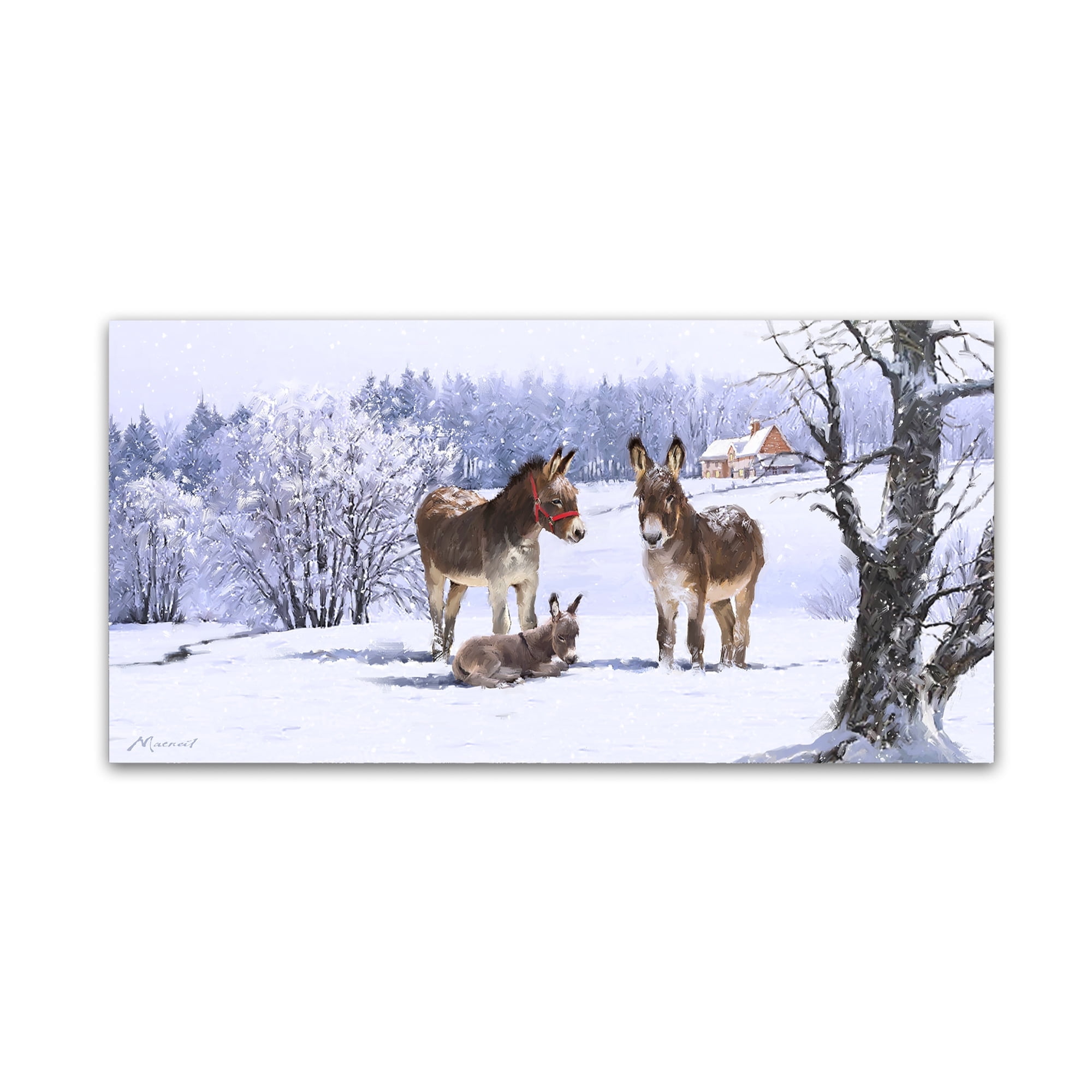 Winter Landscape Donkeys in Snow Canvas Art, 20" x 25"