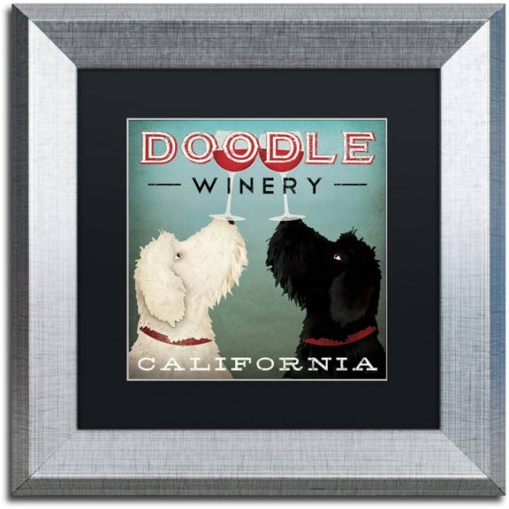 Trademark Fine Art "Doodle Wine" Canvas Art by Ryan Fowler Black Matte, Silver Frame