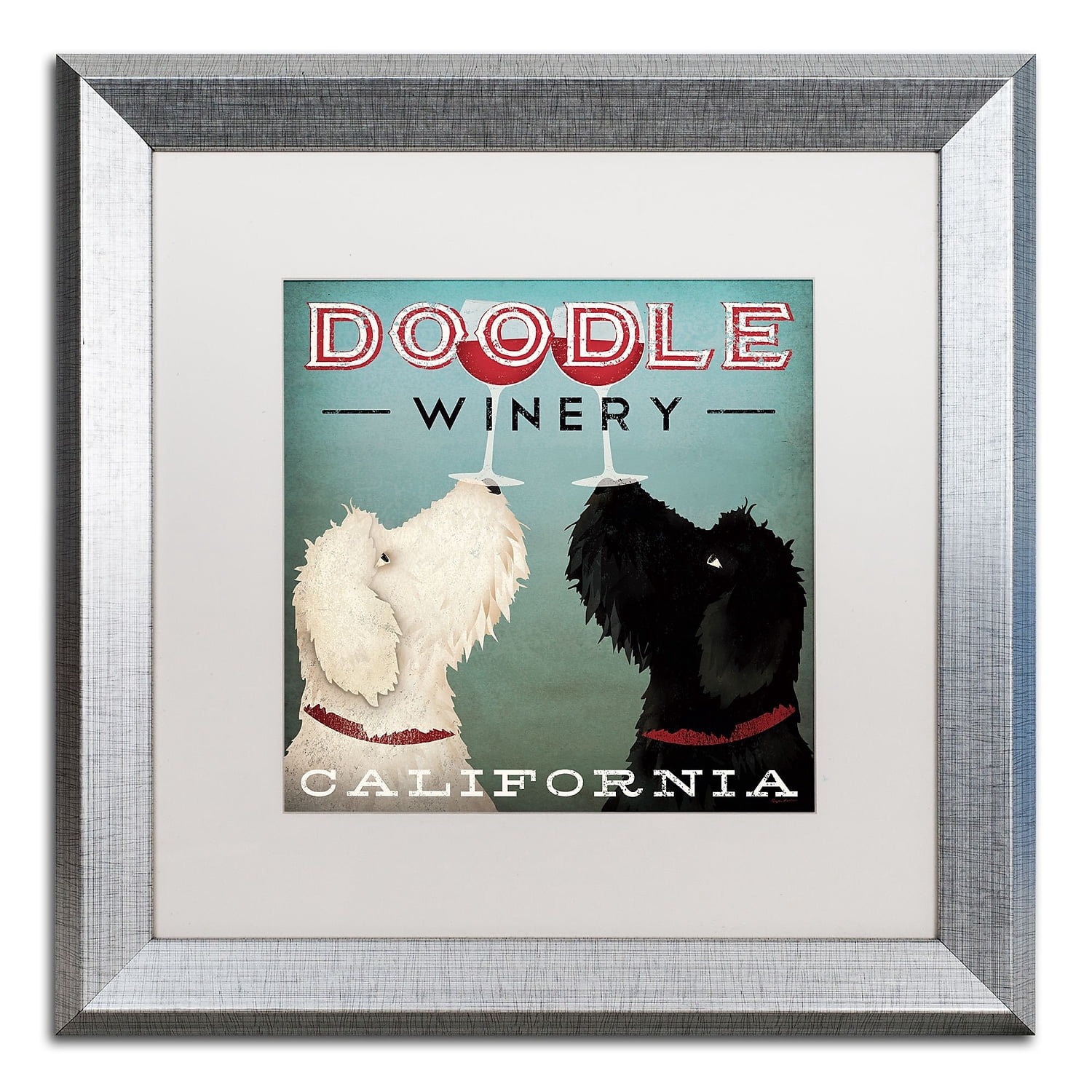 Trademark Fine Art "Doodle Wine" Canvas Art by Ryan Fowler White Matte, Silver Frame