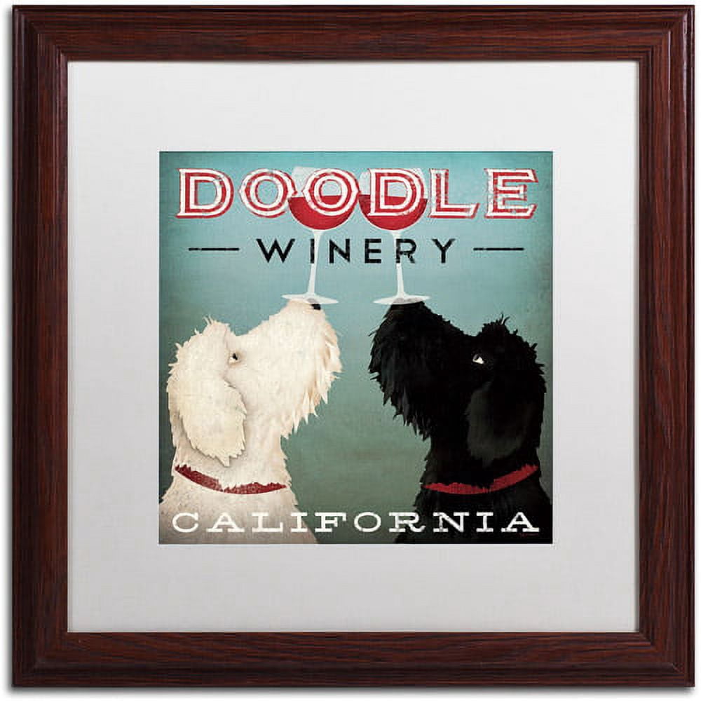 Trademark Fine Art "Doodle Wine" Canvas Art by Ryan Fowler, White Matte, Wood Frame