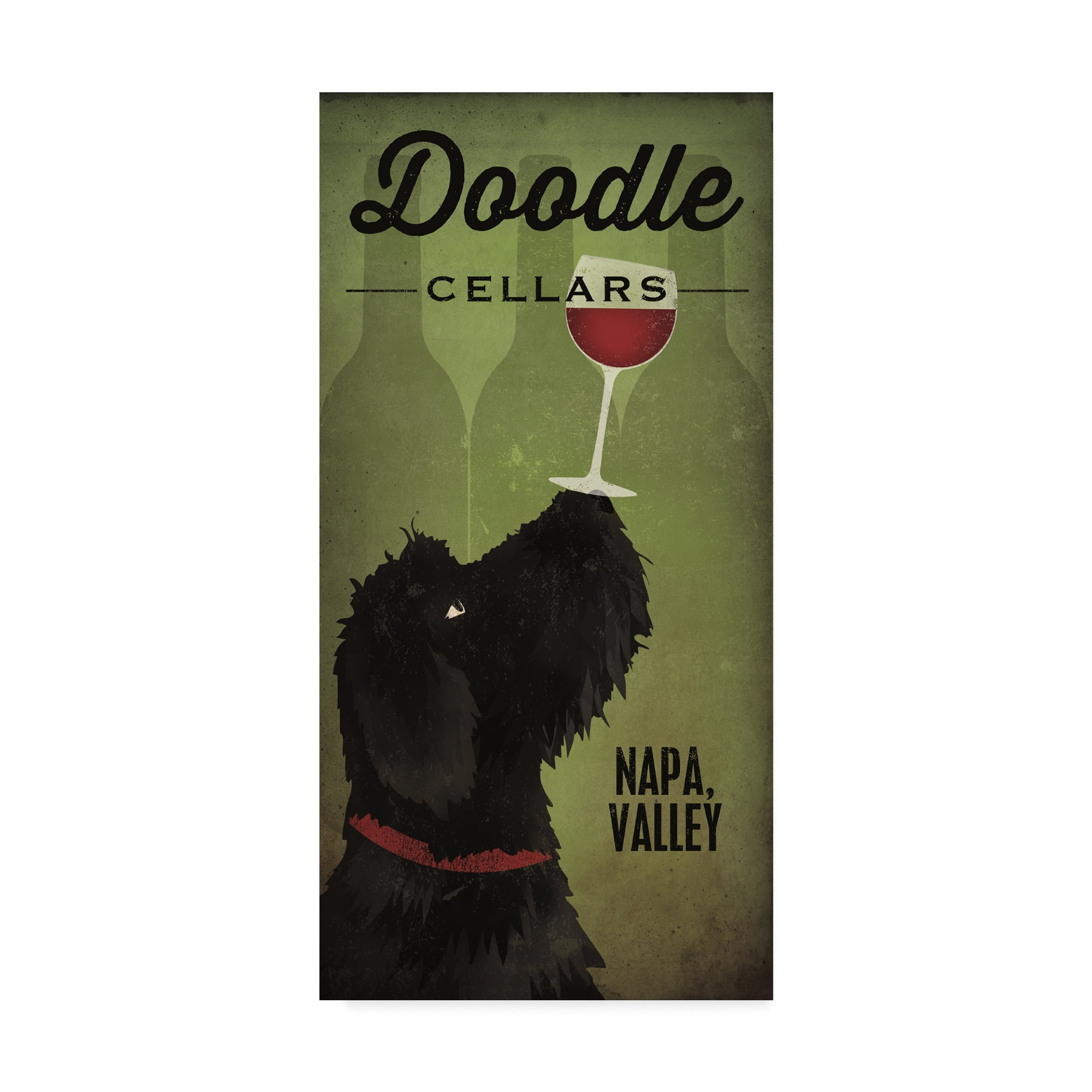 Doodle Cellars Black Dog Canvas Art with Wine Glass