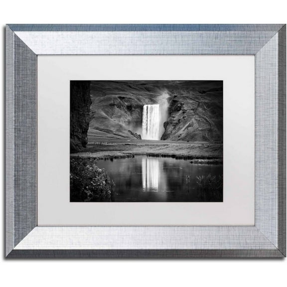 Trademark Fine Art 'Double Skogafoss' Canvas Art by Philippe Sainte-Laudy, White Matte, Silver Frame
